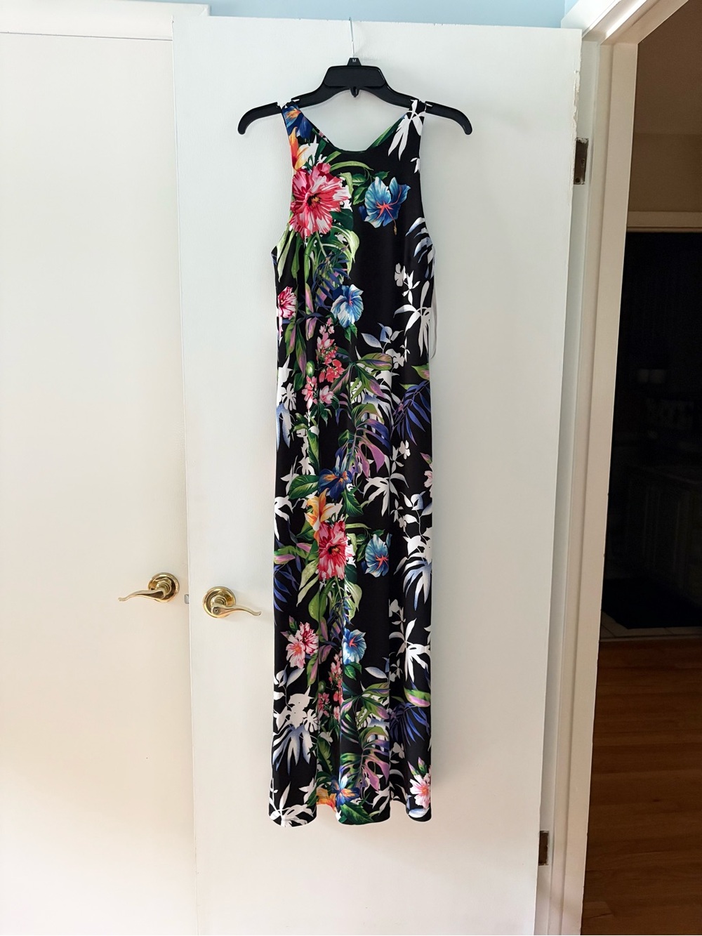 Tommy Bahama Hawaiian black tropical floral hibiscus maxi dress XS